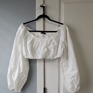 White Naked Wardrobe Longsleeve Off The Shoulder Cropped Top